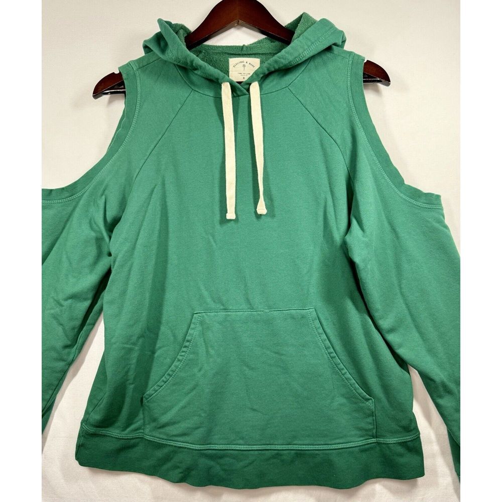 Electric and Rose Hoodie Women's Green Sweatshirt Open‎ Shoulders  Sz Small